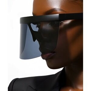 Fashion Visor Sunglasses Oversized Shield Dark Black Lens UV400 Protection Women